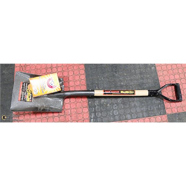 BULL DOG STEEL SHOVEL WITH BOX OF ARM & HAMMER