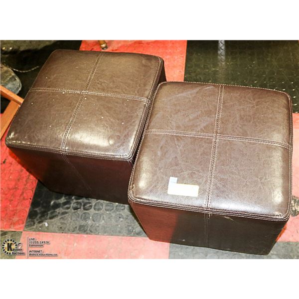 2 LEATHER BROWN OTTOMANS