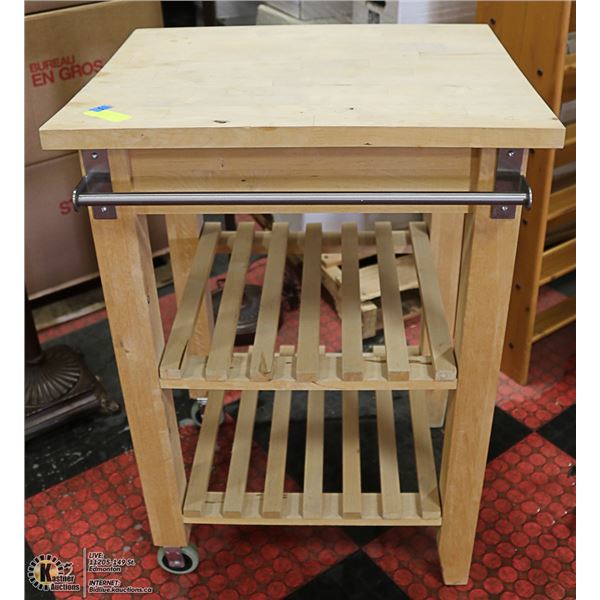 SMALL BUTCHER BLOCK TABLE ON WHEELS