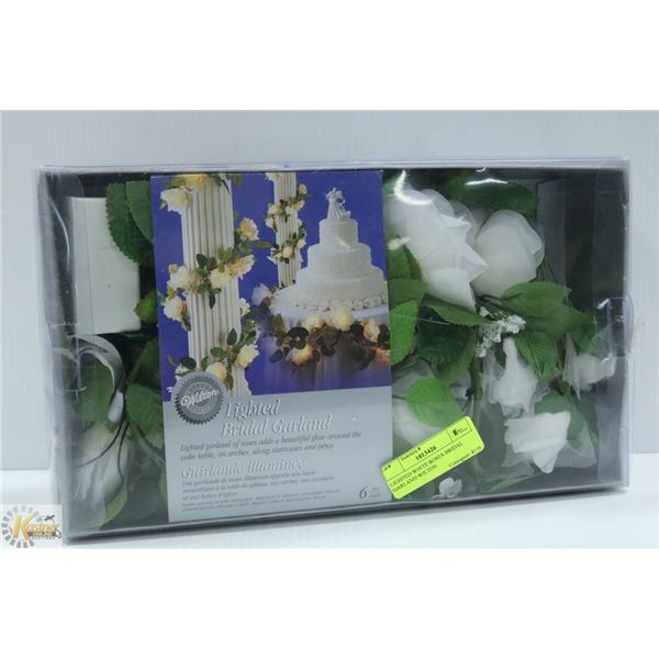 LIGHTED WHITE ROSES BRIDAL GARLAND WILTON