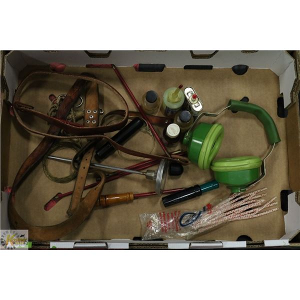 BOX OF FIREARM CLEANING TOOLS AND SLING