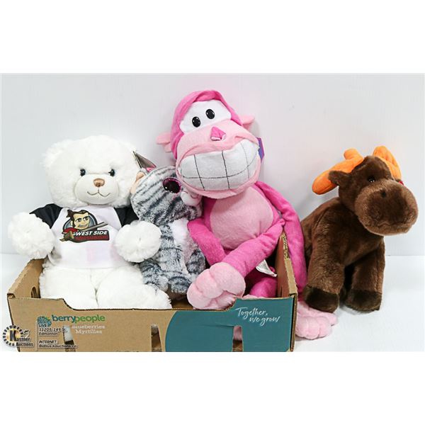 TY TOY 8" CAT ,TY TOY 12" MOOSE, FIRST MAIN 14"