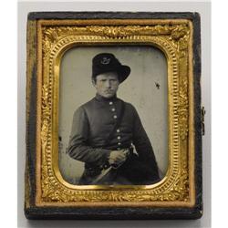 Cased 1/9th Plate Ruby Ambrotype VA Cavalier