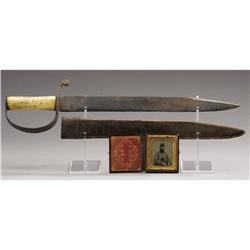 MASSIVE CONFEDERATE “D” GUARD BOWIE KNIFE INSCRI