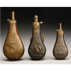 Group of Three Civil War Powder Flasks