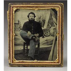 1/6th Plate Tintype of Seated Union Private