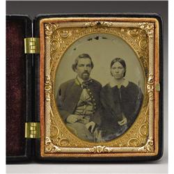 Cased 1/6th Plate Ambrotype War Volunteer & Wife