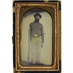 Confederate Tintype of an Armed Soldier