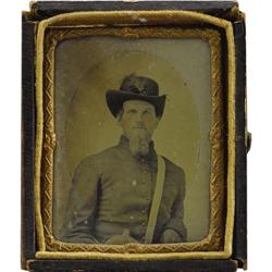 Confederate Soldier With Canteen Tintype