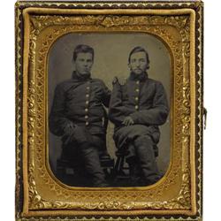 1/6th Plate Tintype of Two Seated Rebel Soldiers