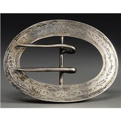 Engraved Silver Sash Buckle, circa 1850s-60s