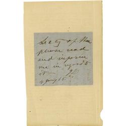 Jefferson Davis Autograph Note Signed "J D" 