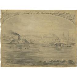 Original 1862 Pencil Sketch "Monitor & Merrimac"