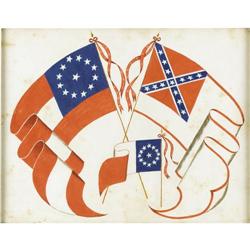 A Watercolor of Three Confederate Flags 