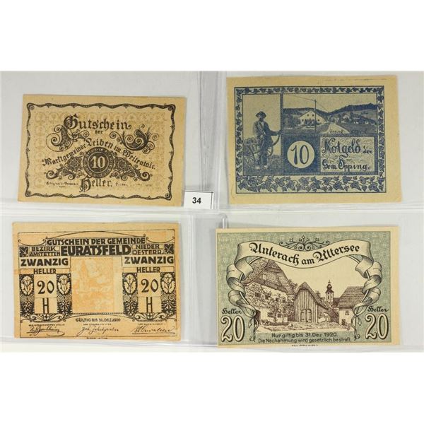 4 ASSORTED GERMAN NOTGELDS 2-10 & 2-20 HELLERS