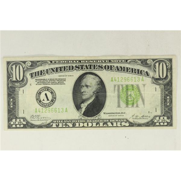 1928-B US $10 FRN GREEN SEAL CRISP WITH FOLDS