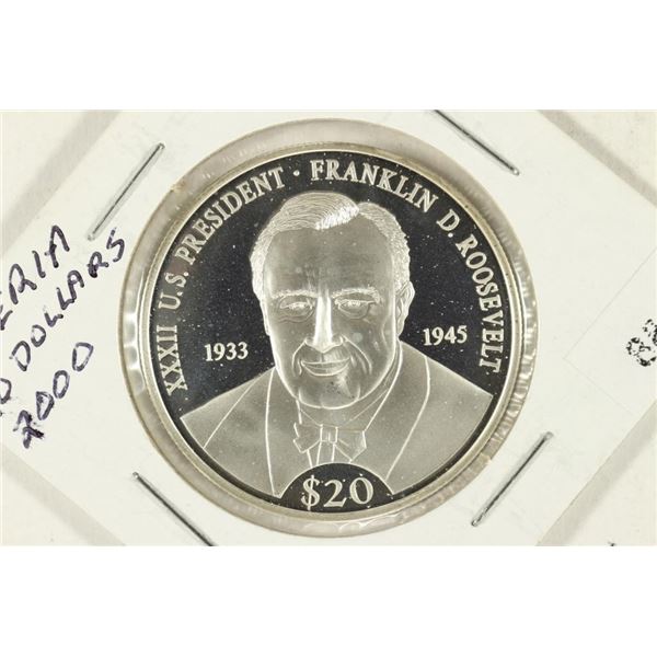 2000 LIBERIA FRANKLIN D. ROOSEVELT SILVER PF $20