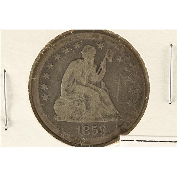1858 SEATED LIBERTY QUARTER VERY GOOD