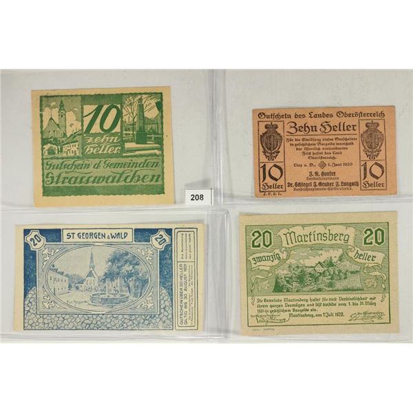 4 ASSORTED GERMAN NOTGELDS 2-10 & 2-20 HELLERS