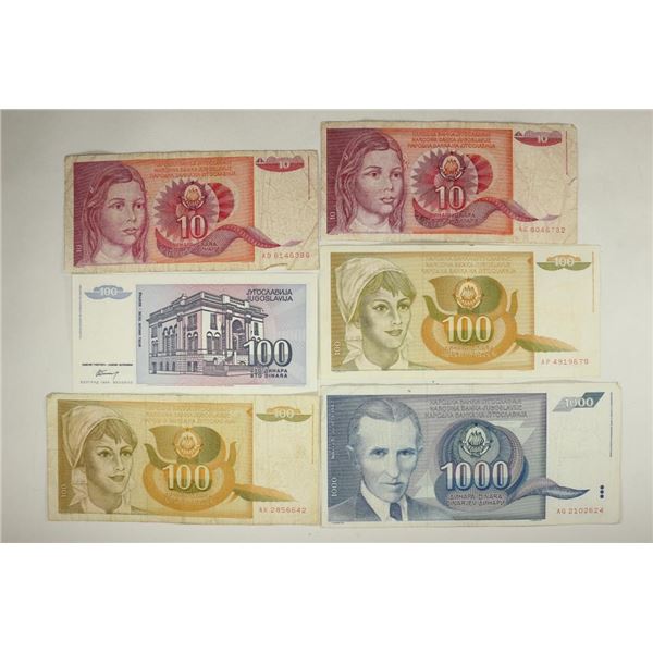 6 PIECES OF YUGOSLAVIAN CURRENCY 2-1990-DINARA