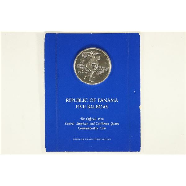 1970 REPUBLIC OF PANAMA SILVER PROOF 5 BALBOAS