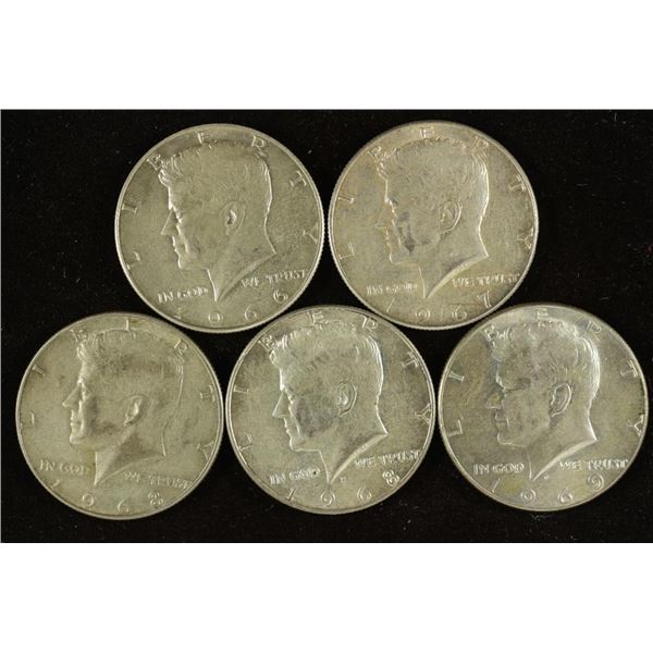 1966, 1967, 2-1968 & 1969 40% SILVER JFK HALVES
