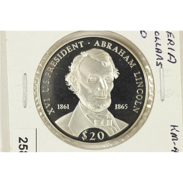 2000 LIBERIA ABRAHAM LINCOLN SILVER PROOF $20