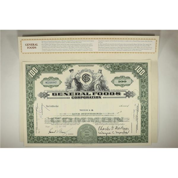 GENERAL FOODS CORPORATION VINTAGE STOCK CERT.