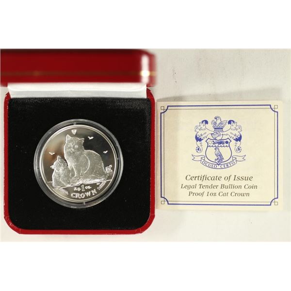 2013 ISLE OF MAN SILVER PROOF 1 OZ. CAT CROWN