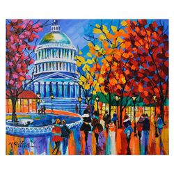 Yana Rafael, "Capital Promenade" Hand Signed Original Painting on Canvas with CO