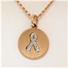 Image 1 : 14K Rose Gold 0.10 ctw Diamond Awareness Ribbon Disc Pendant w/ 16" Rope Chain