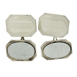 Antique Art Deco 14kt White Gold Etched Dual Panel Cuff Links