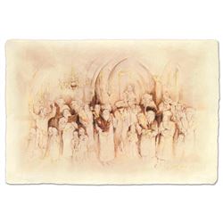 Brachi Horen, "Simchat Torah" Hand-Embellished Mixed Media with Goldleaf, Hand S