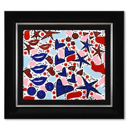 Romero Britto, "Hearts & Kisses" Framed Original Mixed Media on Canvas, Hand Sig