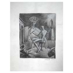 Mark Kostabi "Pop Art" Hand Signed Original Artwork with COA.