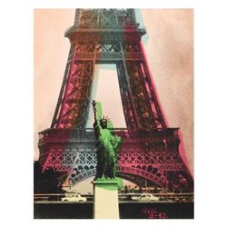 Ringo Daniel Funes, , "Eiffel Tower" One-of-a-Kind Mixed Media Painting on Canva