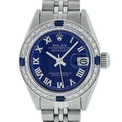 Rolex Ladies Stainless Steel Blue Diamond & Sapphire 26MM Datejust Wristwatch