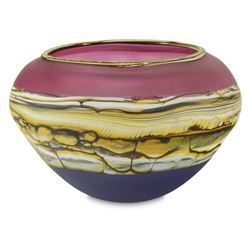 "Translucent Strata Open Bowl" Hand Blown Glass Sculpture, Hand Signed by Gartne