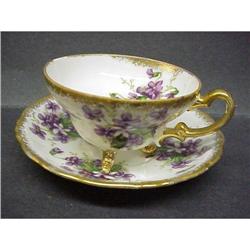 FOOTED GOLD GILT CUP and SAUCER - VIOLETS #1554669