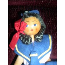 Polish Wooden Doll  Girl blue and white dress #1554729