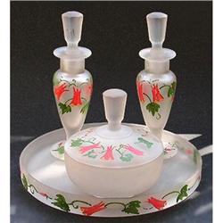 NMV Hand Painted Satin Glass Perfume Bottle Set#1555262