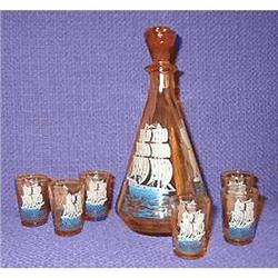 Pink French Glass SHIPS Decanter Set #1555279