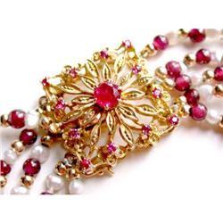 Ruby Clasp with Pearl, Gold, Garnet Beads #1593591