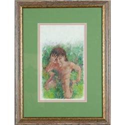 Hiding by Gene Szafran, original pastel framed #1593611