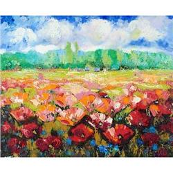 "Poppy Field" Impressionism oil Russian artist #1593825