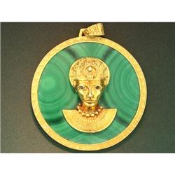 King Tut Malachite Sapphire 18k Y Gold Pendant #1593842