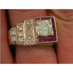 1.25ct OEC Diamond & Ruby 14k Y Gold Ring #1593853