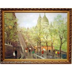 PARIS  STREET SCENE EXQUISITE ORIGINAL OIL #1593936