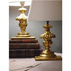 Pair Antique ITALIAN Gilt Altar Stick LAMPS #1594371