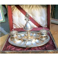 Italian Silver  Inkstand with bell  gold gilt  #1594439